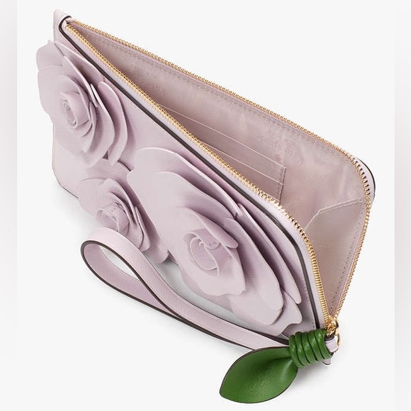 ♠️kate spade Flora Medium L-Zip Floral Wristlet, Pale Amethyst NWT